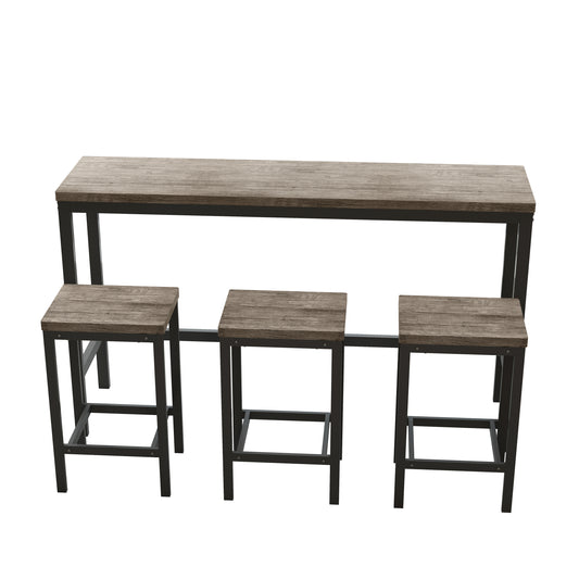 Modern Design Kitchen Dining Table Set with 3 Stools, Easy Assembly, Brown Gray, MDF and Metal
