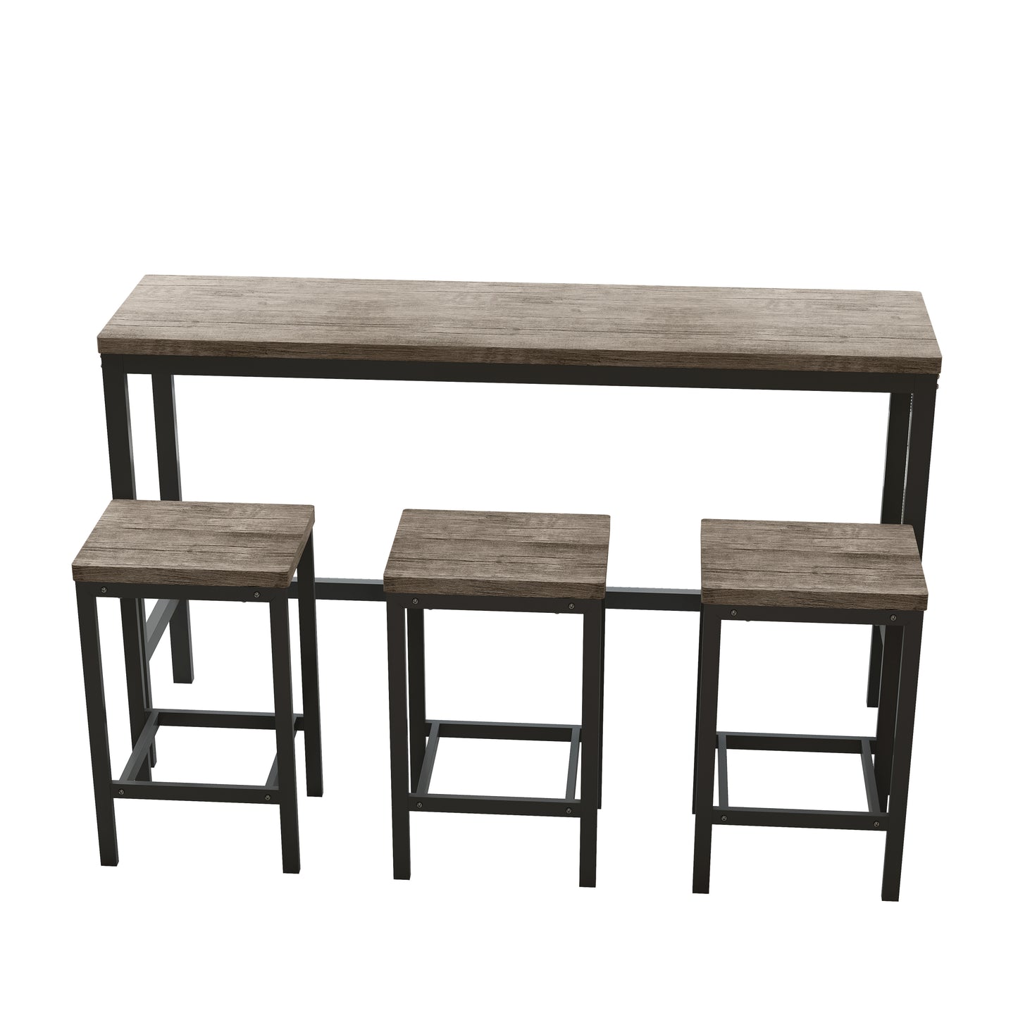 Modern Design Kitchen Dining Table Set with 3 Stools, Easy Assembly, Brown Gray, MDF and Metal