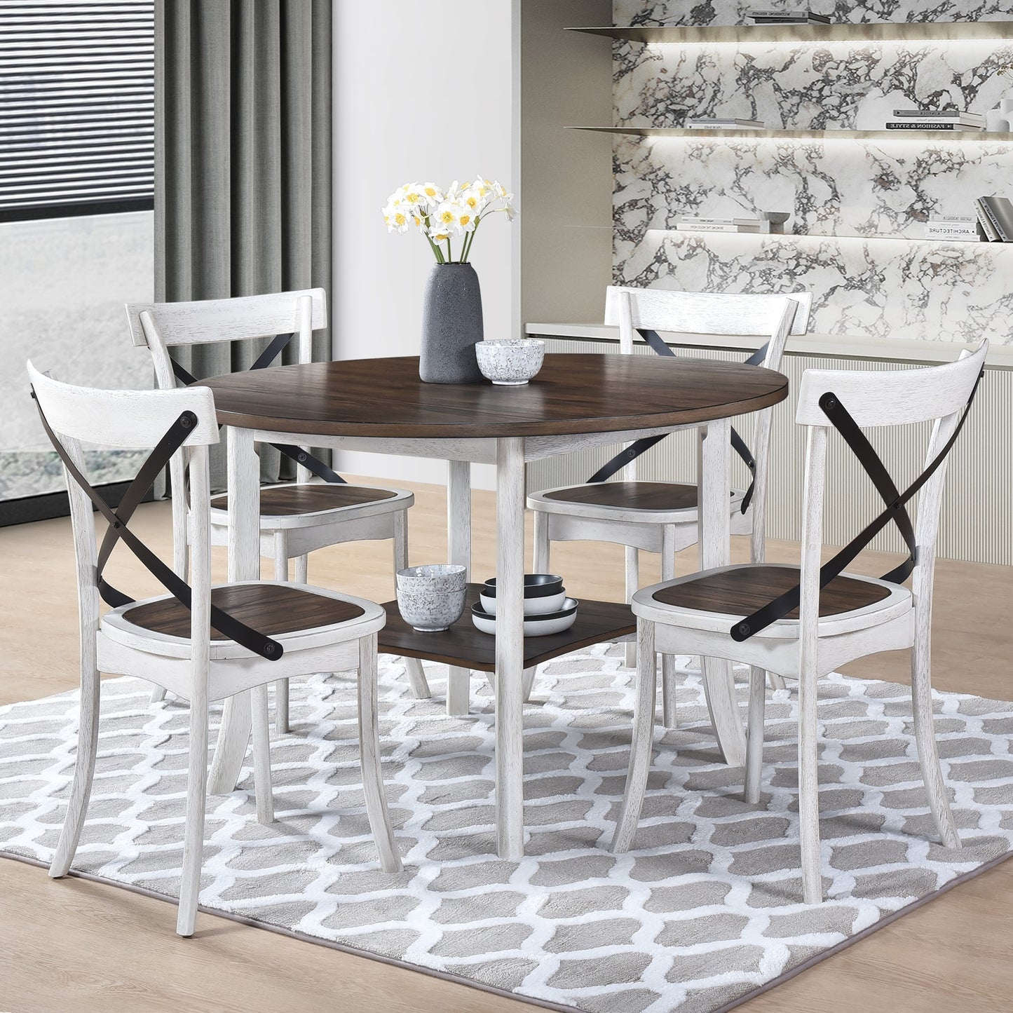 WOODHOMER Round Dining Furniture Set 1Table with 4 chair