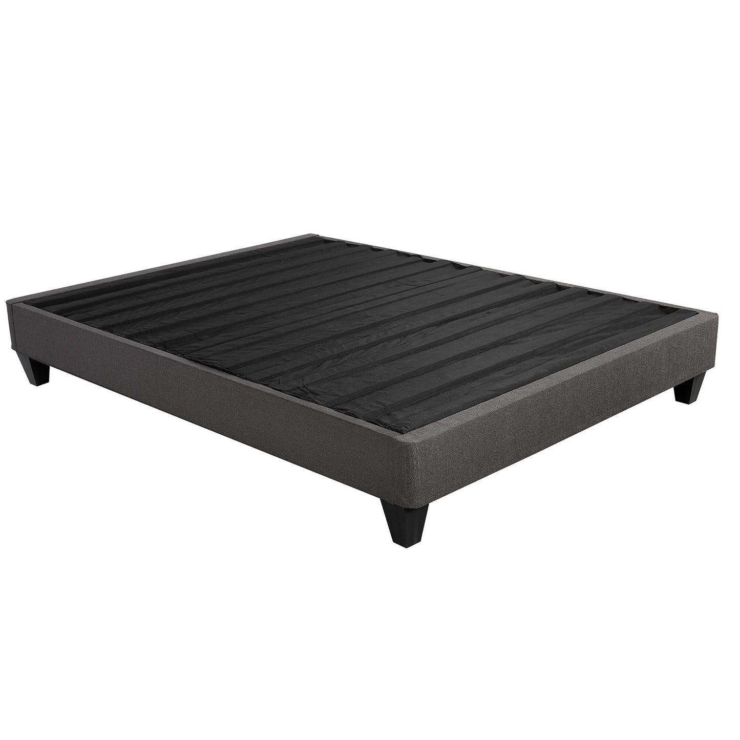 Contemporary 14 in. Mattress Foundation, Queen Size Upholstered Platform Bed Base, Dark Gray