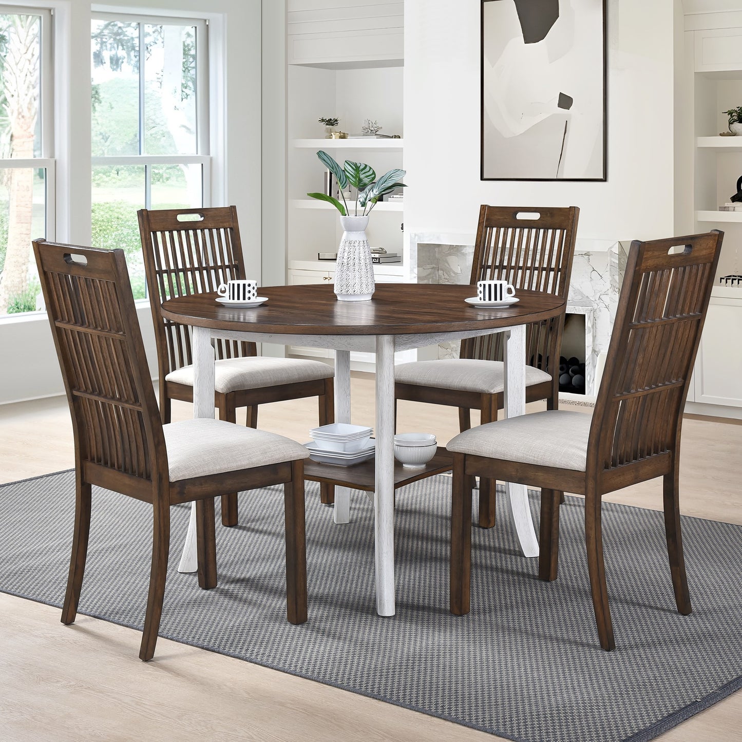 WOODHOMER Round Dining Furniture Set 1Table with 4 chairs