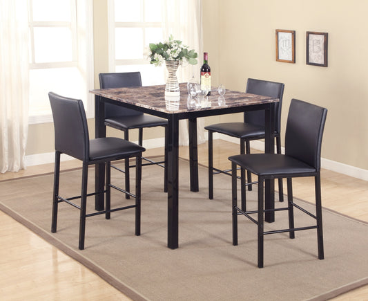 5 Piece Citico Counter Height Metal Dinette Set with Laminated Faux Marble Top, Black